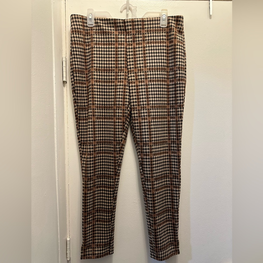 Zac & Rachel Brown and Cream Dress Pants with Houndstooth Pattern